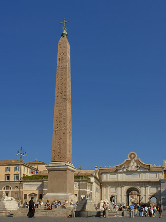 Obelisk mit dem Porta del Popolo Fotos